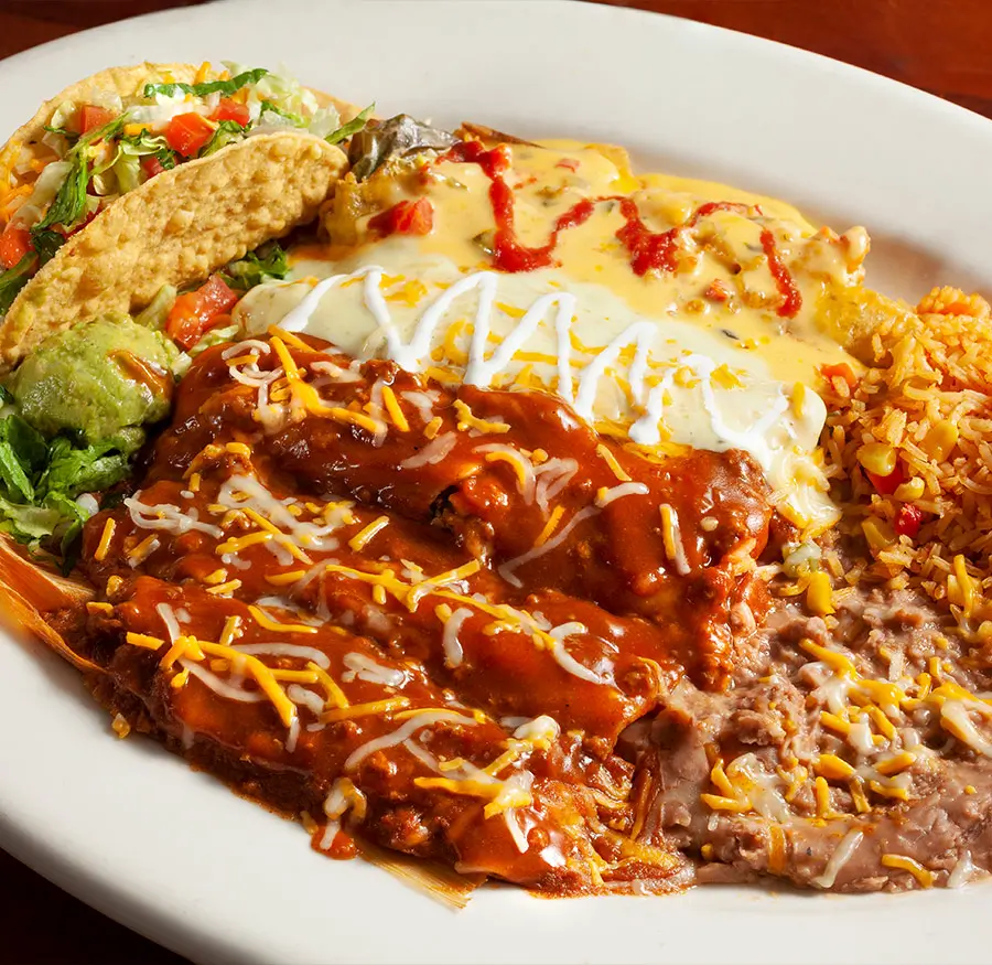 Abuelo's Mexican Restaurant signature dishes Enchilada PlatterFajita Chicken ChimichangaChili con Queso